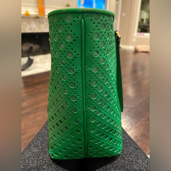 KATE SPADE Newbury Lane Caining Romy Green Perforated Leather Shoulder Satchel - Picture 15 of 17